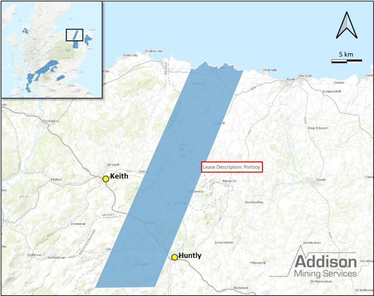 Map showing the location of the Portsoy Project Area